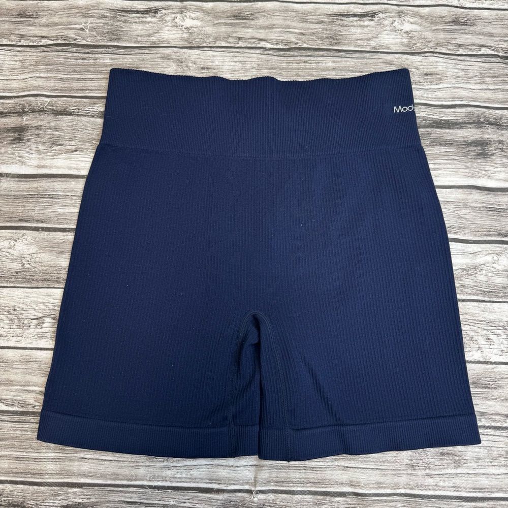 Modstreets Women’s Ribbed High Rise Bike Shorts Navy Stretch M